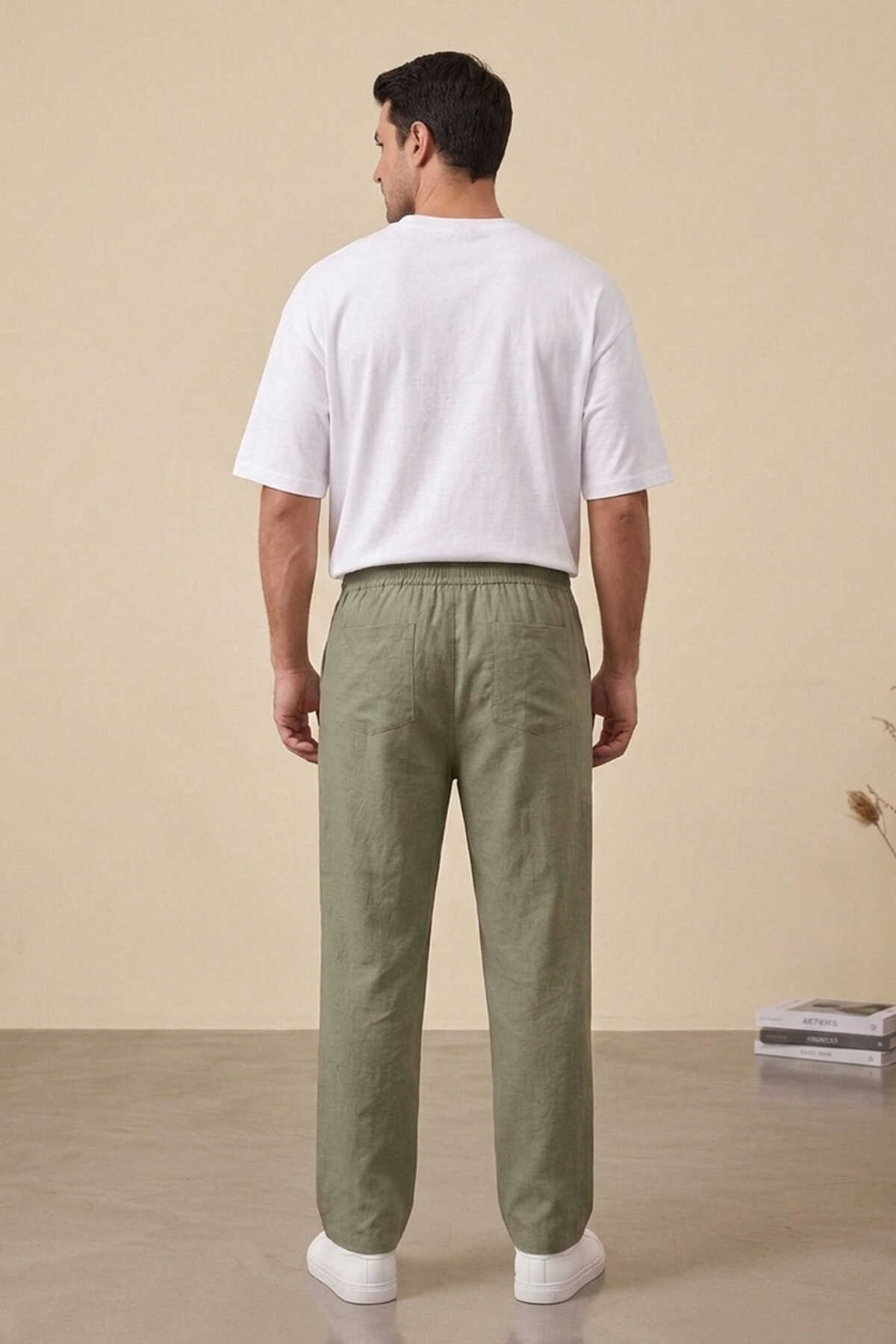 Erkek Rahat Keten Pantolon 30118 - Haki - 2