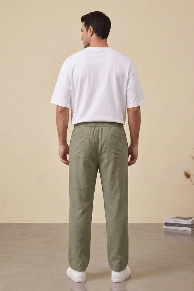 Erkek Rahat Keten Pantolon 30118 - Haki (1)