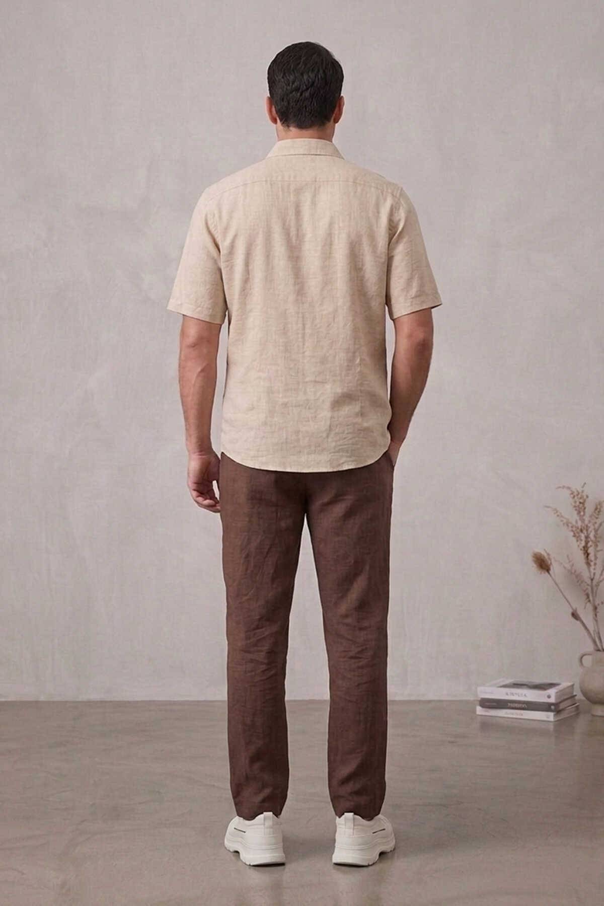 Erkek Rahat Keten Pantolon 30118 - Kahverengi - 3