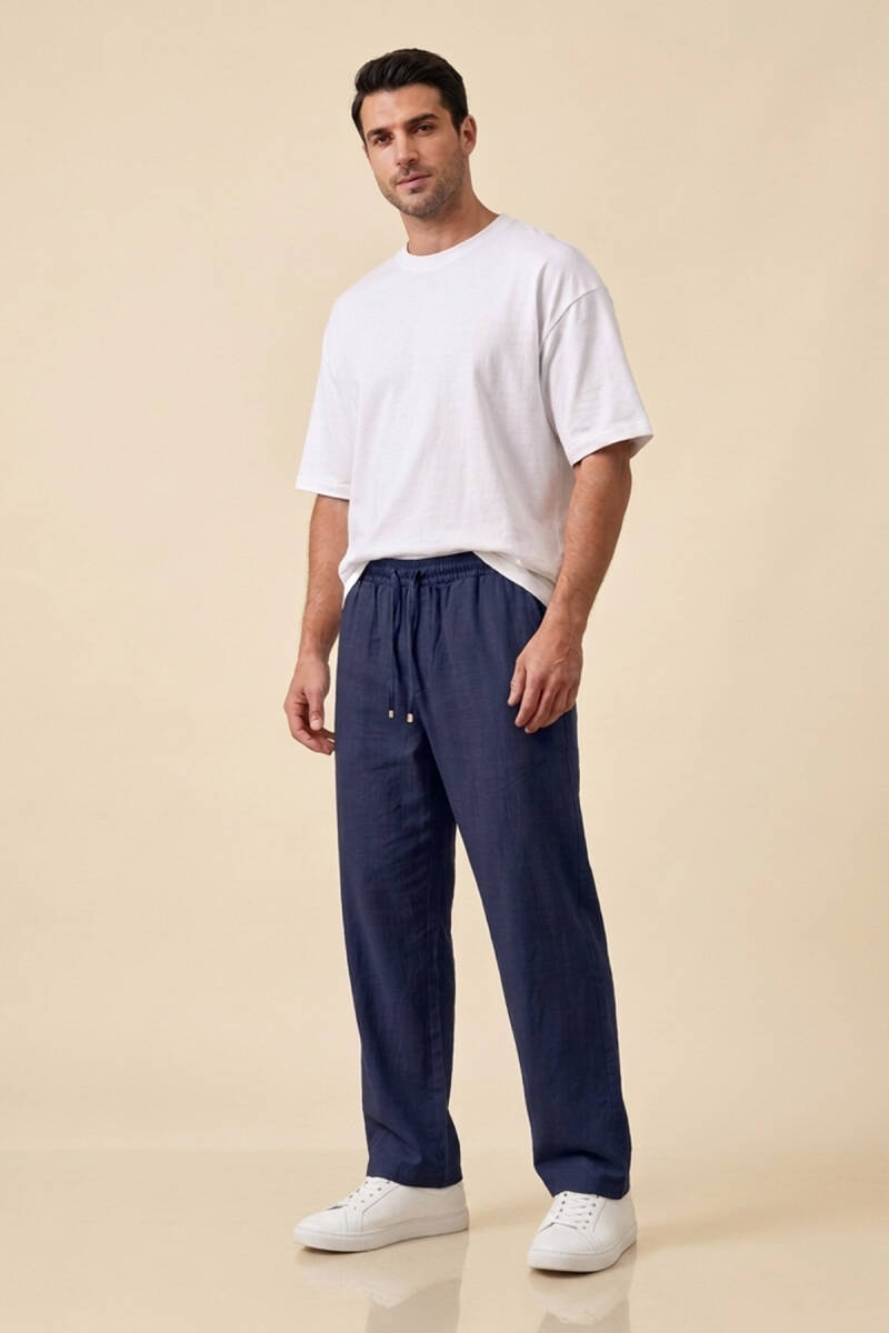 Erkek Rahat Keten Pantolon 30118 - Lacivert - BİGDART
