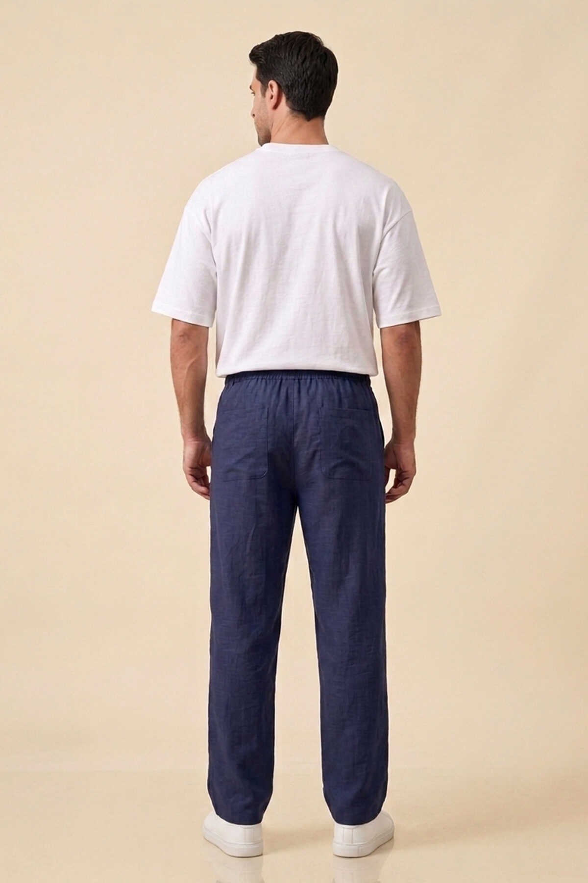 Erkek Rahat Keten Pantolon 30118 - Lacivert - 2