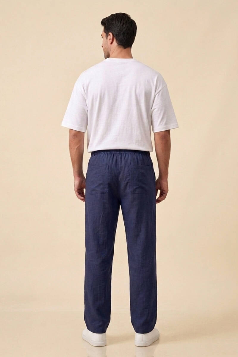 Erkek Rahat Keten Pantolon 30118 - Lacivert (1)