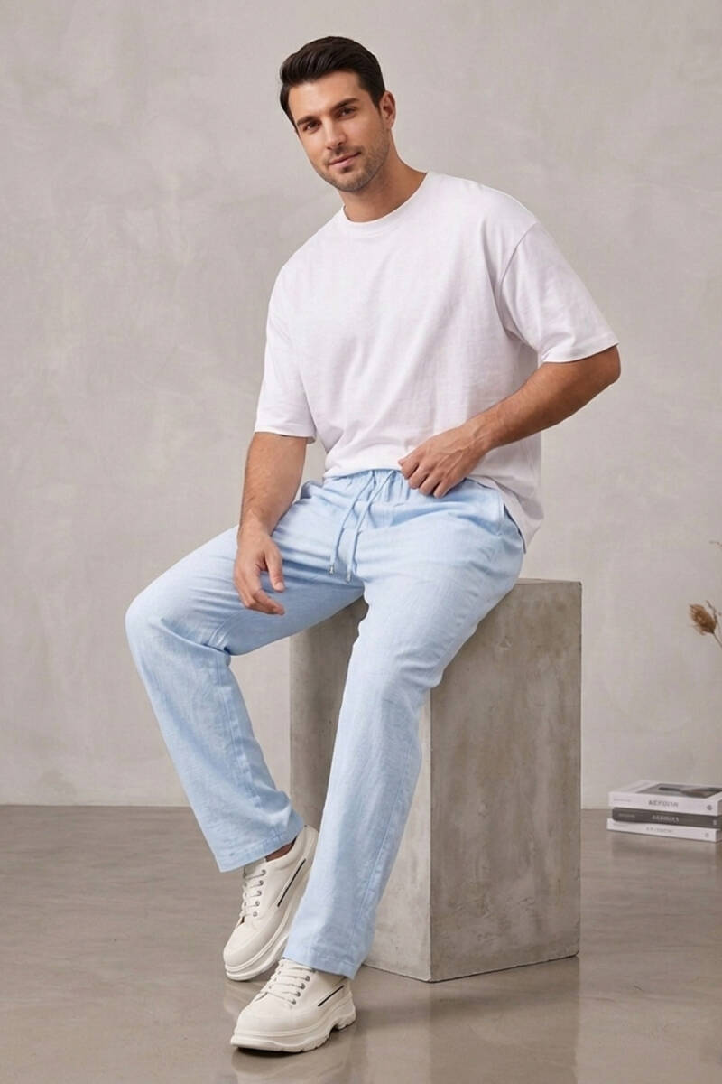 Erkek Rahat Keten Pantolon 30118 - Mavi - BİGDART