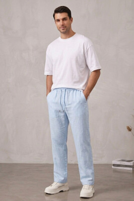 Erkek Rahat Keten Pantolon 30118 - Mavi - 2