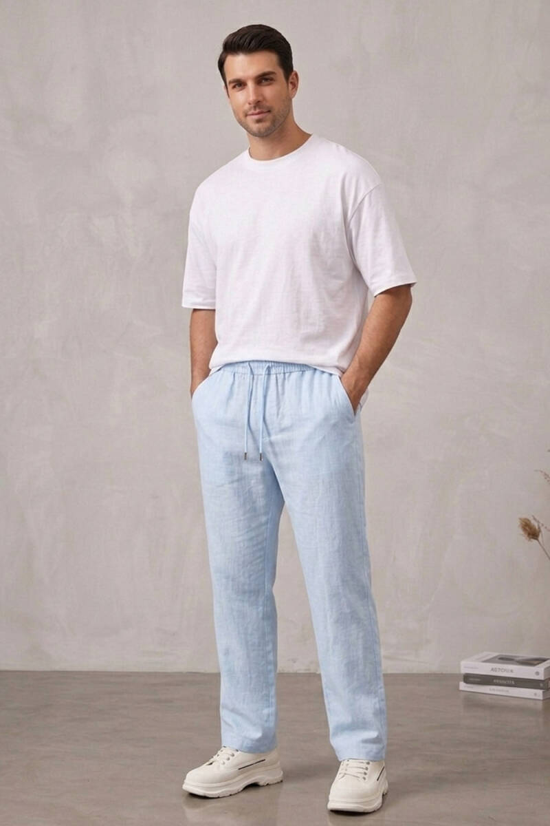 Erkek Rahat Keten Pantolon 30118 - Mavi (1)