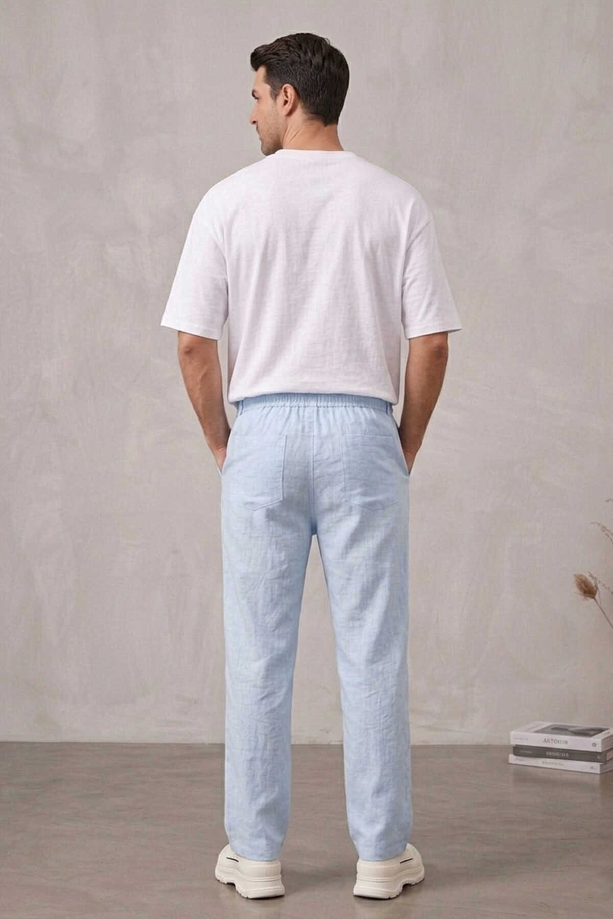 Erkek Rahat Keten Pantolon 30118 - Mavi - 3