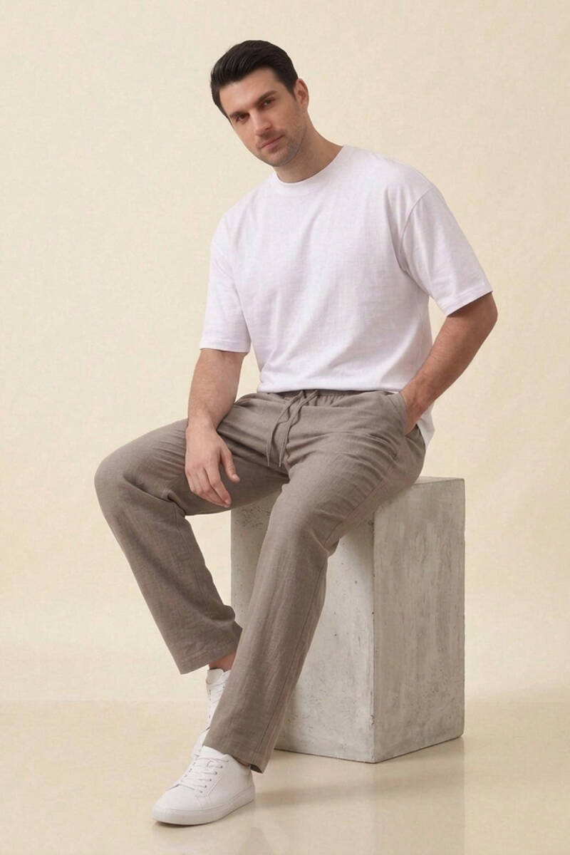 Erkek Rahat Keten Pantolon 30118 - Vizon (1)