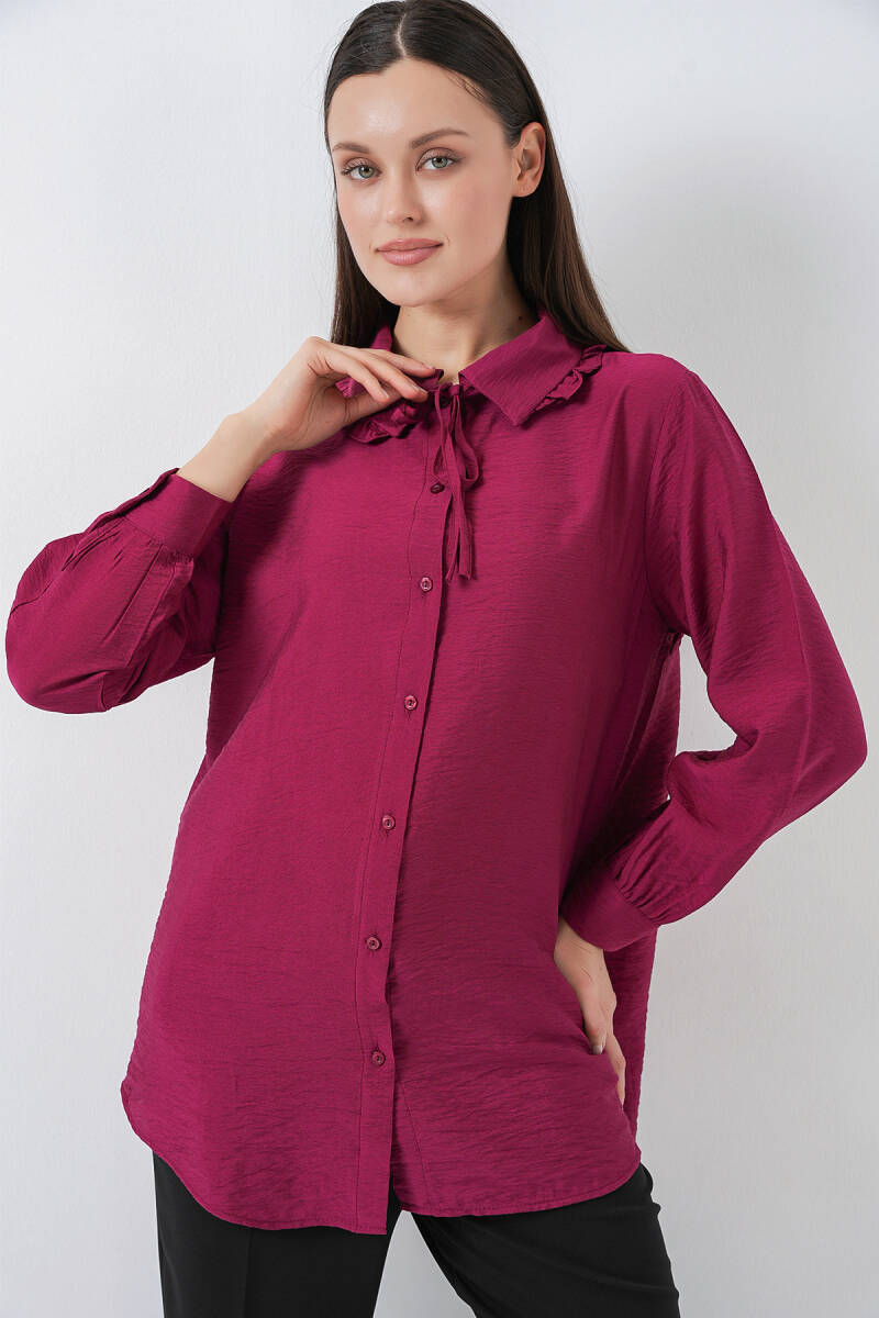 Fırfırlı Uzun Gömlek Tunik 5952 - Bordo - BİGDART