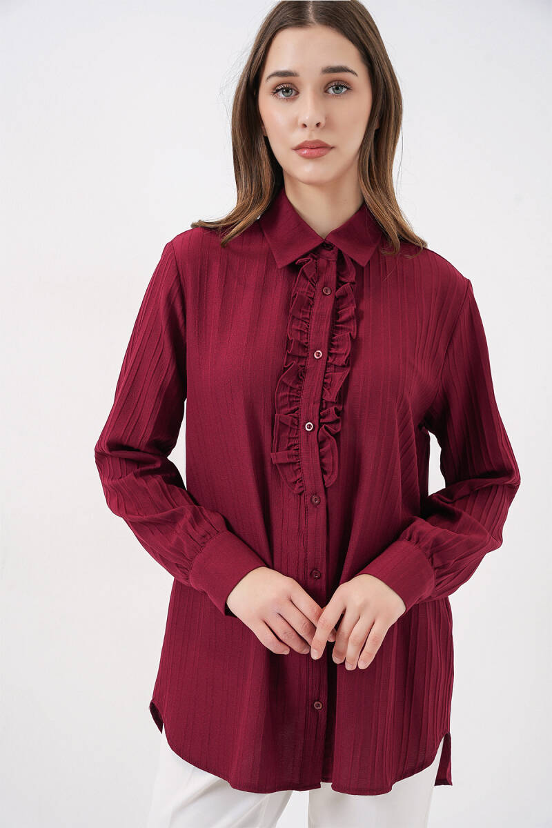 Fırfırlı Uzun Gömlek Tunik 5953 - Bordo - BİGDART