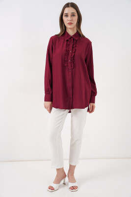 Fırfırlı Uzun Gömlek Tunik 5953 - Bordo - 2