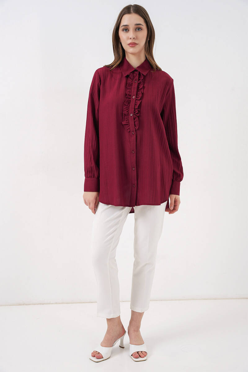 Fırfırlı Uzun Gömlek Tunik 5953 - Bordo (1)