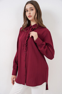 Fırfırlı Uzun Gömlek Tunik 5953 - Bordo - 3