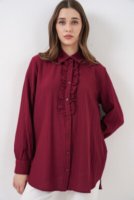 Fırfırlı Uzun Gömlek Tunik 5953 - Bordo - 4