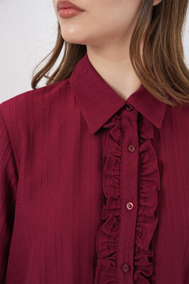 Fırfırlı Uzun Gömlek Tunik 5953 - Bordo - 5