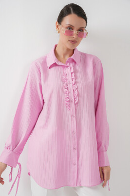 Fırfırlı Uzun Gömlek Tunik 5953 - Pembe 