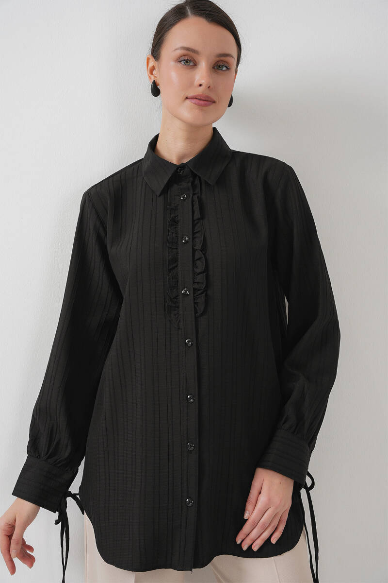 Fırfırlı Uzun Gömlek Tunik 5953 - Siyah - BİGDART