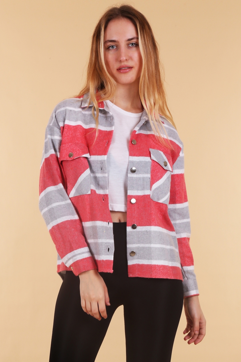 3853 Gri Ekose Desen Çift Cepli Gömlek - BİGDART