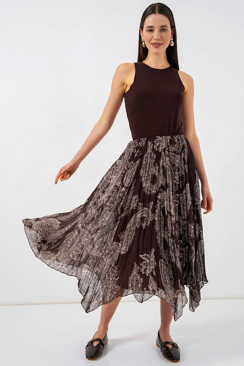 Kadın Asimetrik Tül Şifon Etek 8061 - Kahverengi - BİGDART