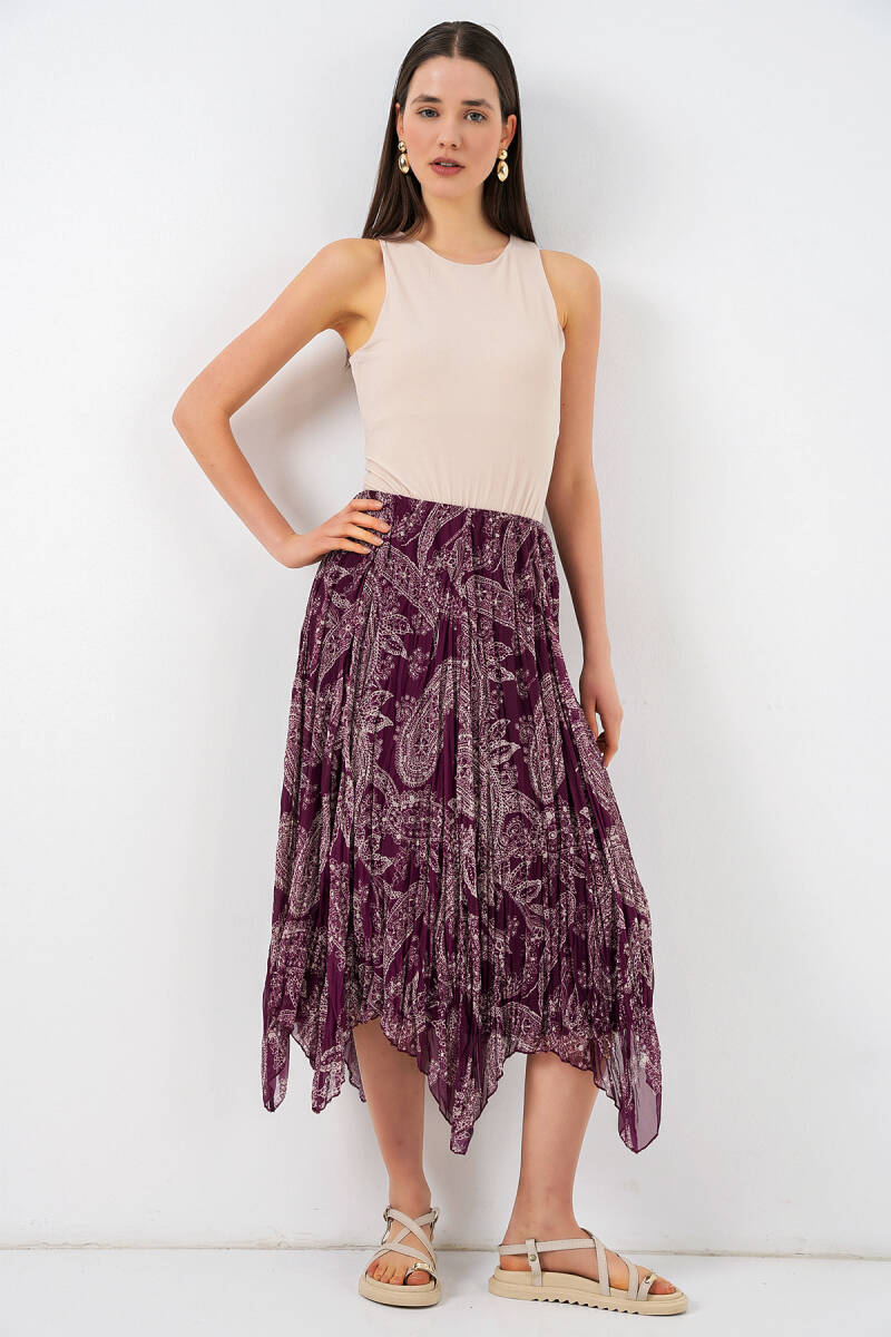 Kadın Asimetrik Tül Şifon Etek 8061 - Mürdüm - BİGDART