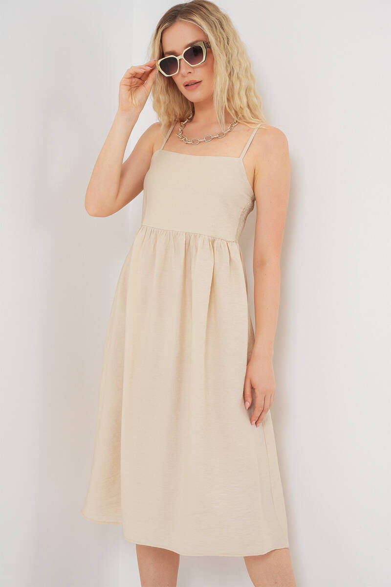 Kadın Askılı Ayrobin Elbise 2565 - Krem - BİGDART