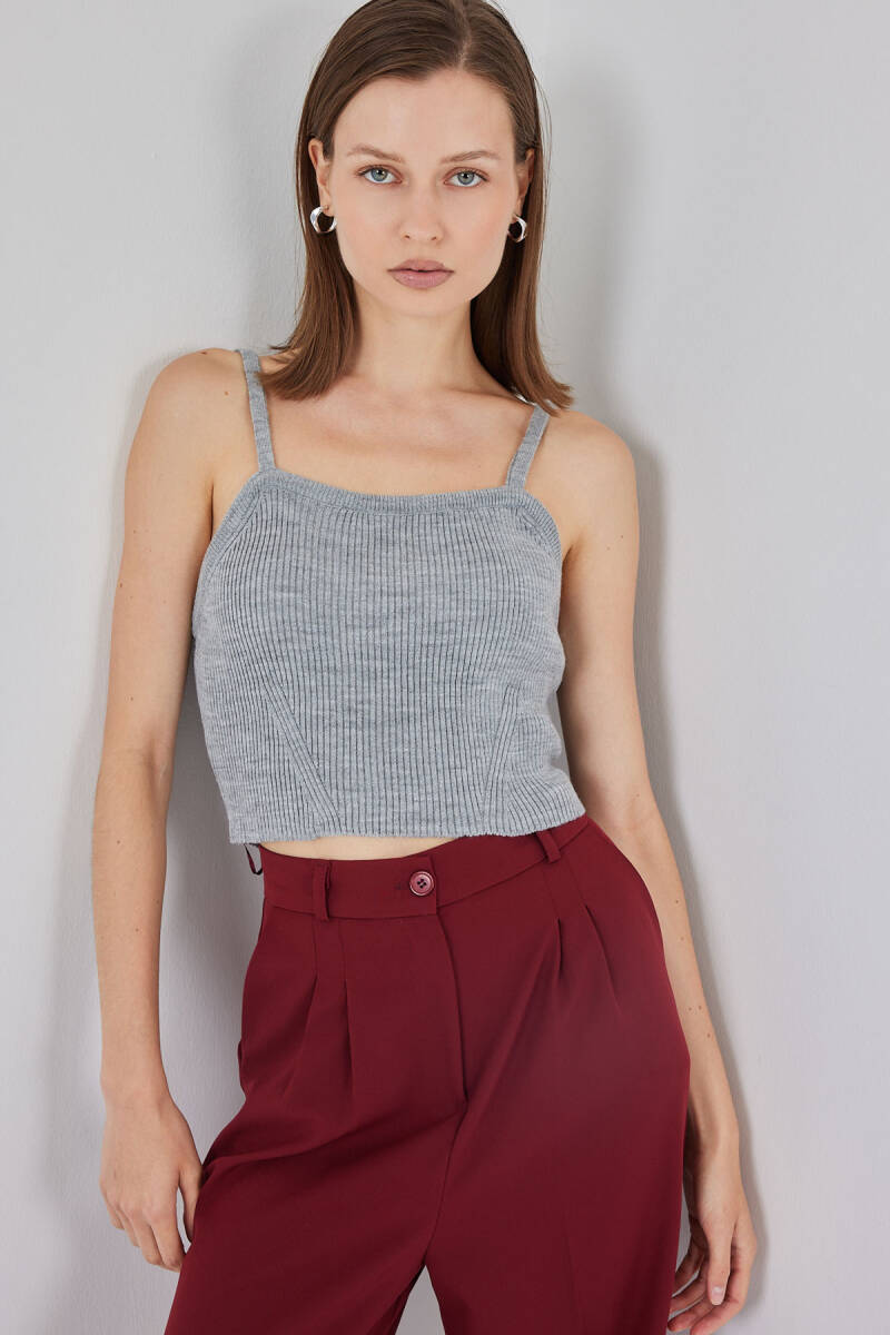 Kadın Askılı Crop Top Bluz 15934 - Gri - BİGDART