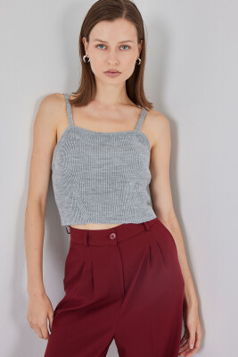 Kadın Askılı Crop Top Bluz 15934 - Gri - BİGDART