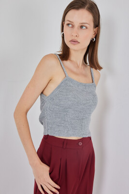 Kadın Askılı Crop Top Bluz 15934 - Gri - 3