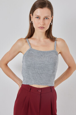 Kadın Askılı Crop Top Bluz 15934 - Gri - 4