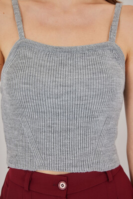 Kadın Askılı Crop Top Bluz 15934 - Gri - 5