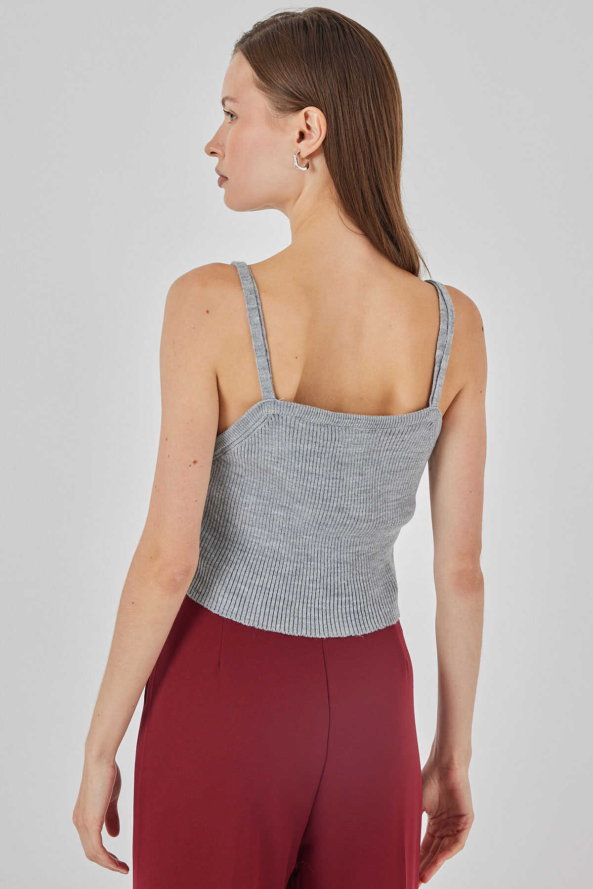 Kadın Askılı Crop Top Bluz 15934 - Gri - 6
