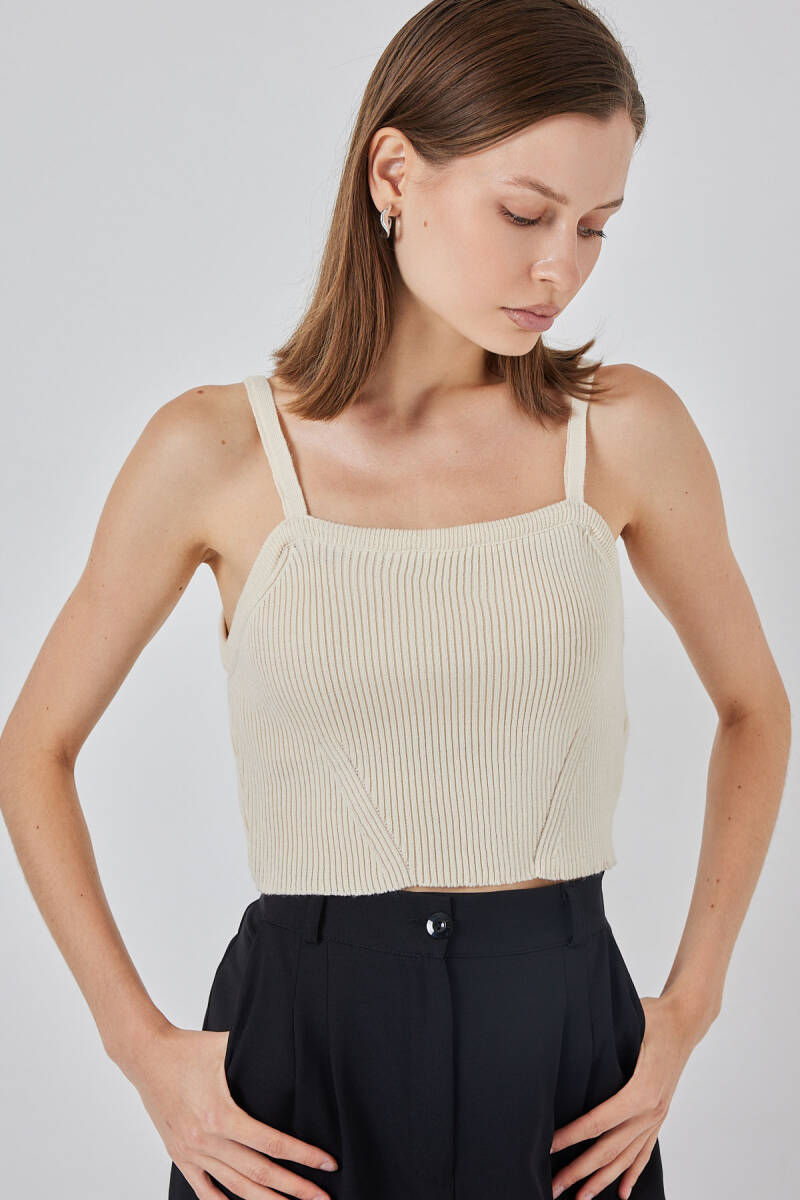 Kadın Askılı Crop Top Bluz 15934 - Krem - BİGDART
