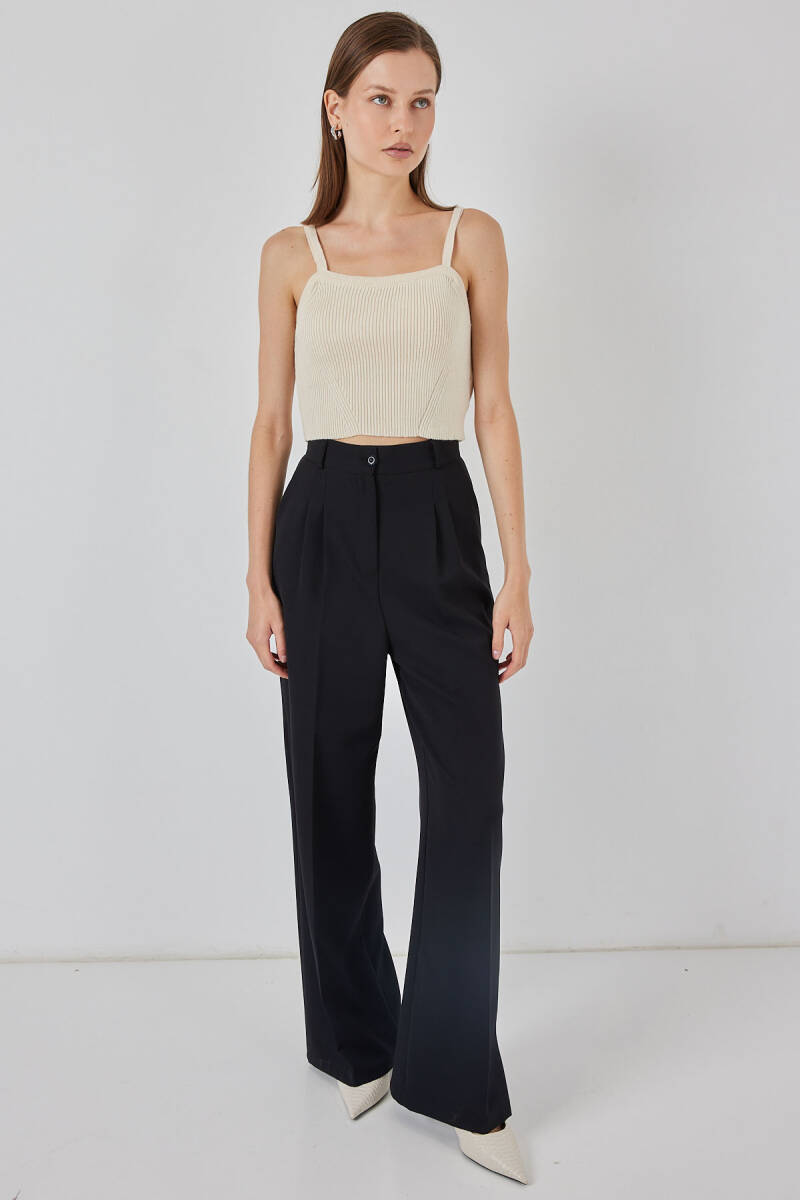 Kadın Askılı Crop Top Bluz 15934 - Krem (1)
