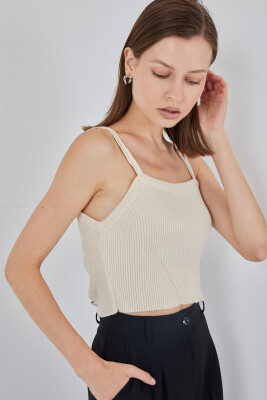 Kadın Askılı Crop Top Bluz 15934 - Krem - 3