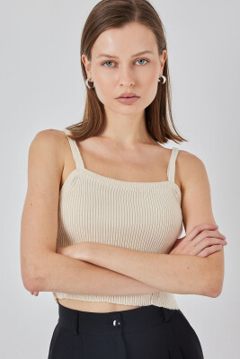 Kadın Askılı Crop Top Bluz 15934 - Krem - 4
