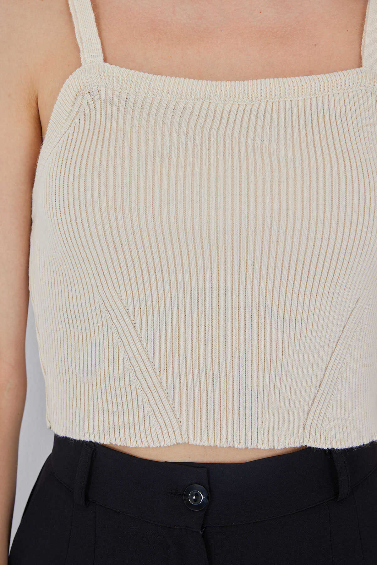 Kadın Askılı Crop Top Bluz 15934 - Krem - 5