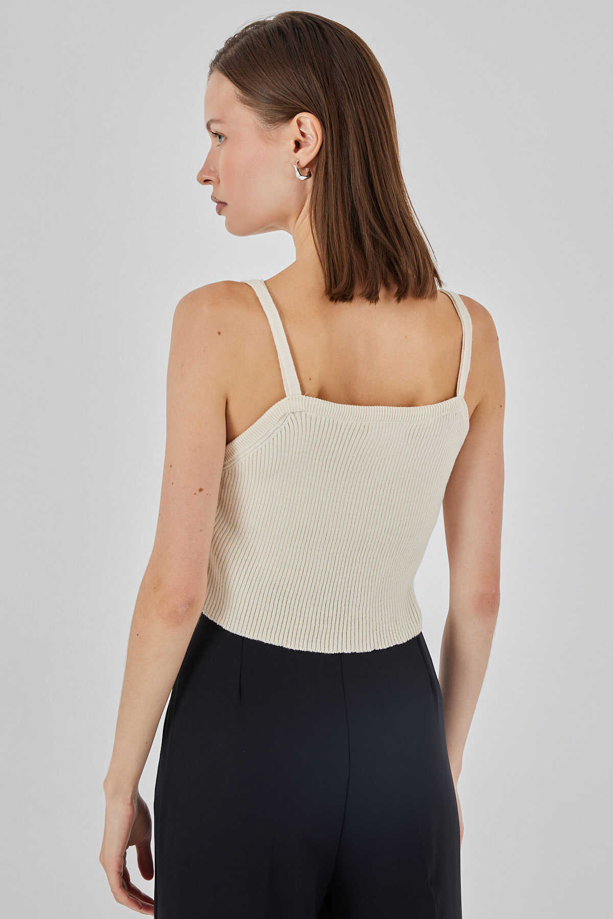 Kadın Askılı Crop Top Bluz 15934 - Krem - 6