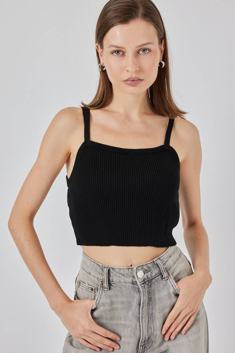 Kadın Askılı Crop Top Bluz 15934 - Siyah - BİGDART