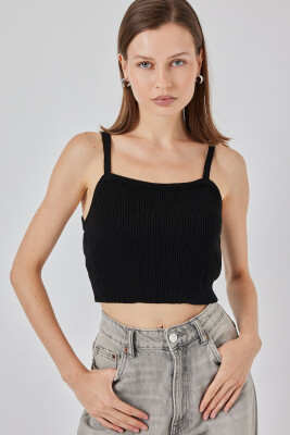 Kadın Askılı Crop Top Bluz 15934 - Siyah - BİGDART