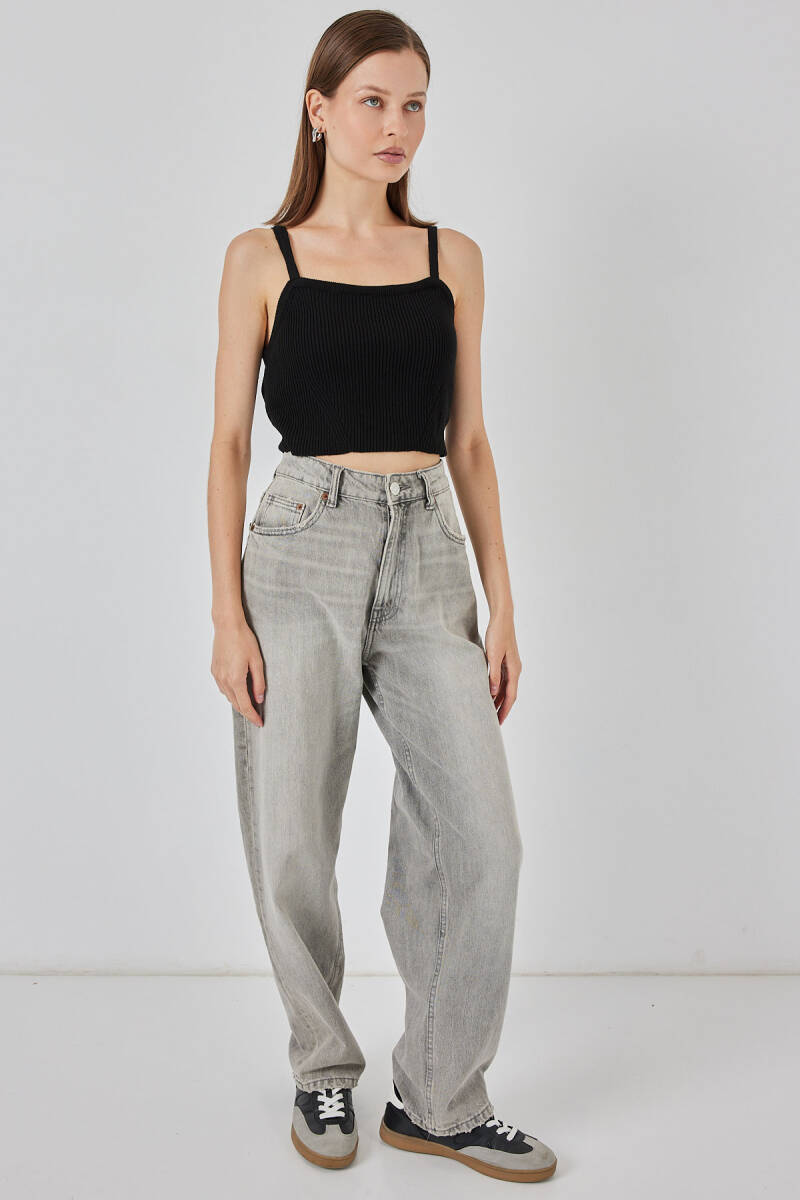 Kadın Askılı Crop Top Bluz 15934 - Siyah (1)
