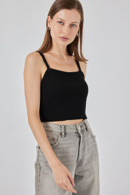 Kadın Askılı Crop Top Bluz 15934 - Siyah - 4