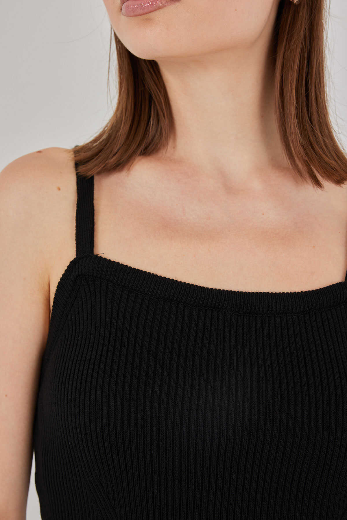 Kadın Askılı Crop Top Bluz 15934 - Siyah - 5