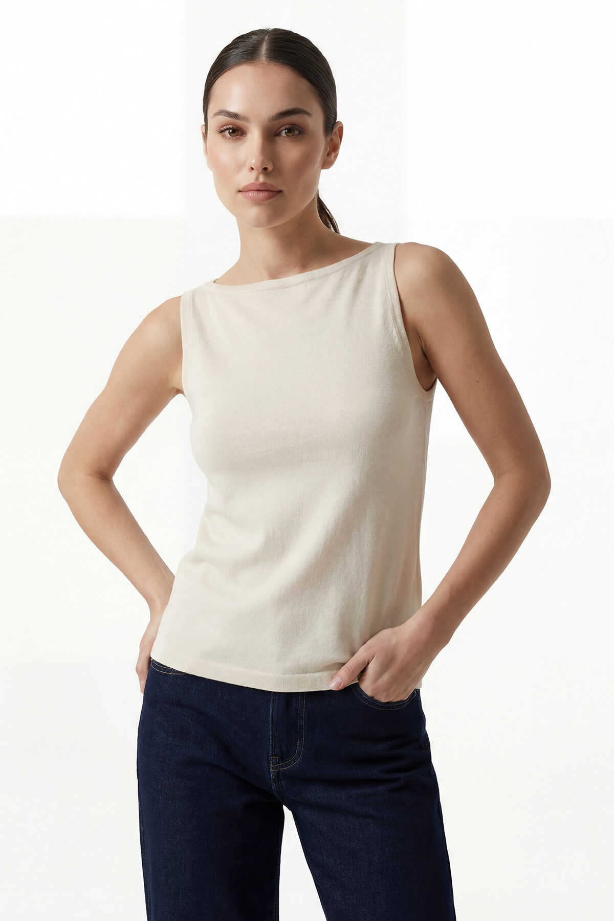 Kadın Askılı Örme Atlet 15935 - Krem - BİGDART