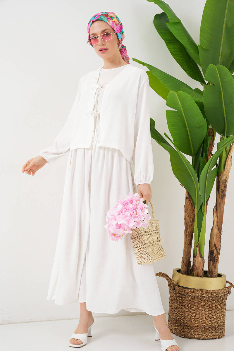Kadın Ayrobin Kimono Etek İkili Takım 8047 - Beyaz - BİGDART