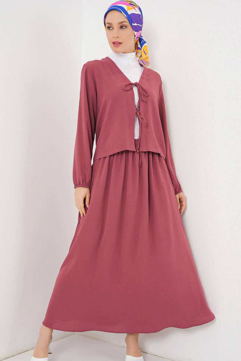 Kadın Ayrobin Kimono Etek İkili Takım 8047 - Gül Kurusu - BİGDART