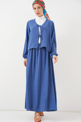 Kadın Ayrobin Kimono Etek İkili Takım 8047 - İndigo 