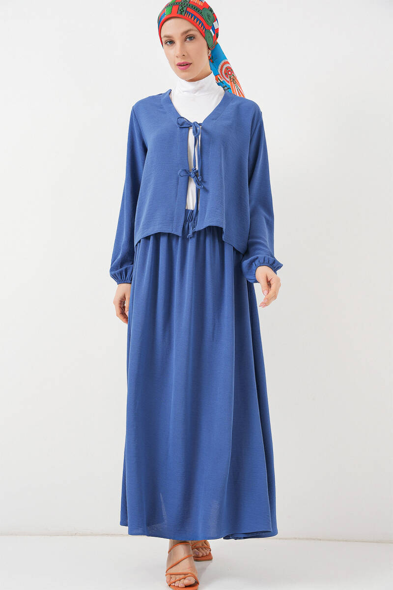 Kadın Ayrobin Kimono Etek İkili Takım 8047 - İndigo - BİGDART