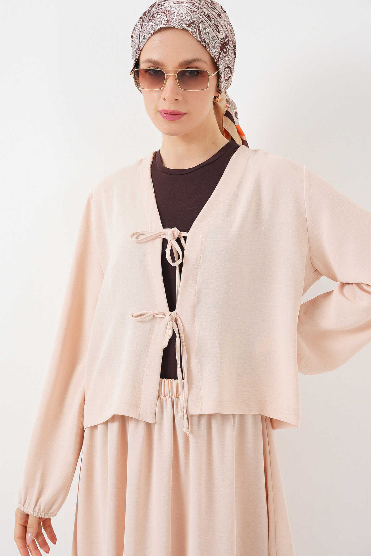 Kadın Ayrobin Kimono Etek İkili Takım 8047 - Krem - 2