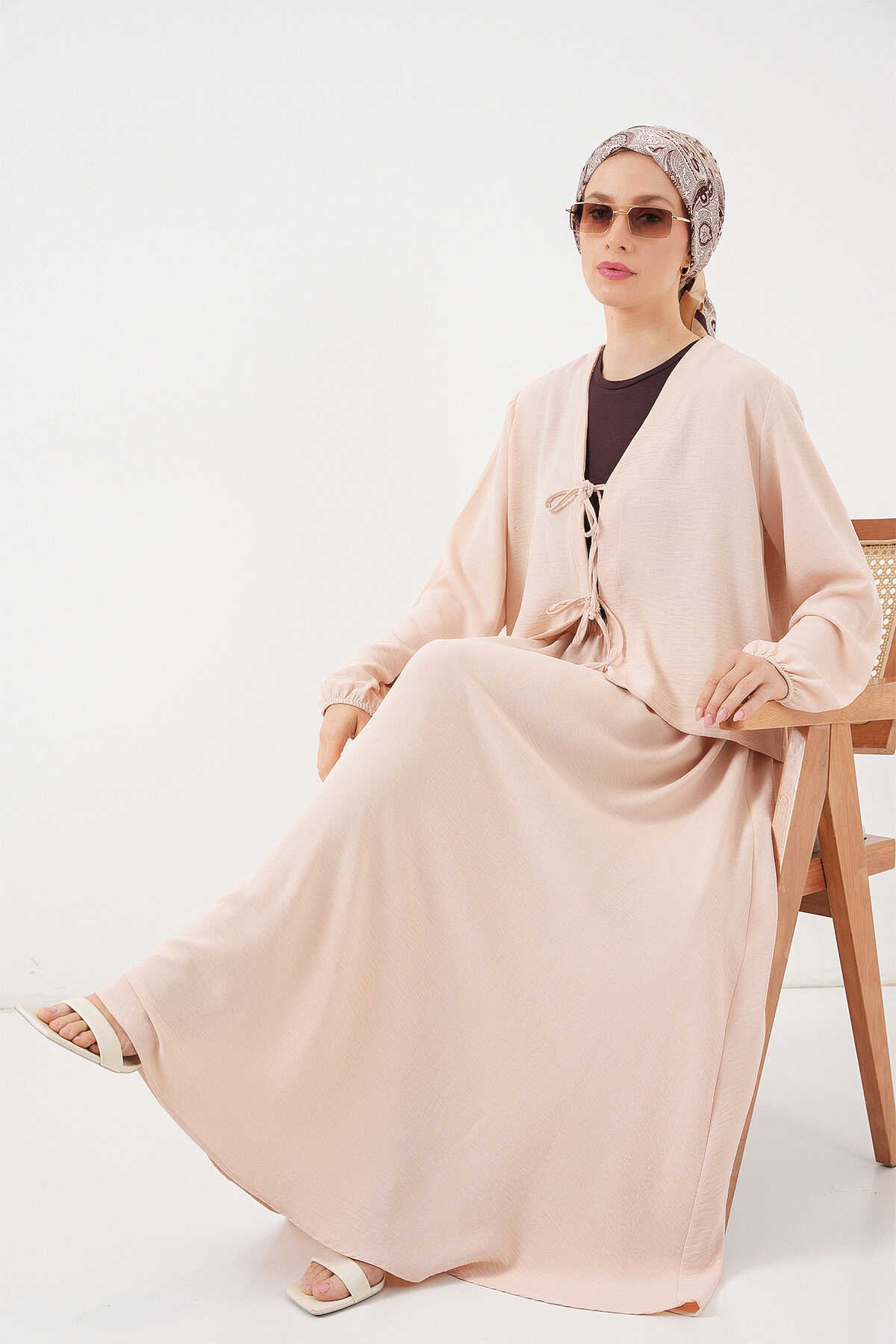 Kadın Ayrobin Kimono Etek İkili Takım 8047 - Krem - 3