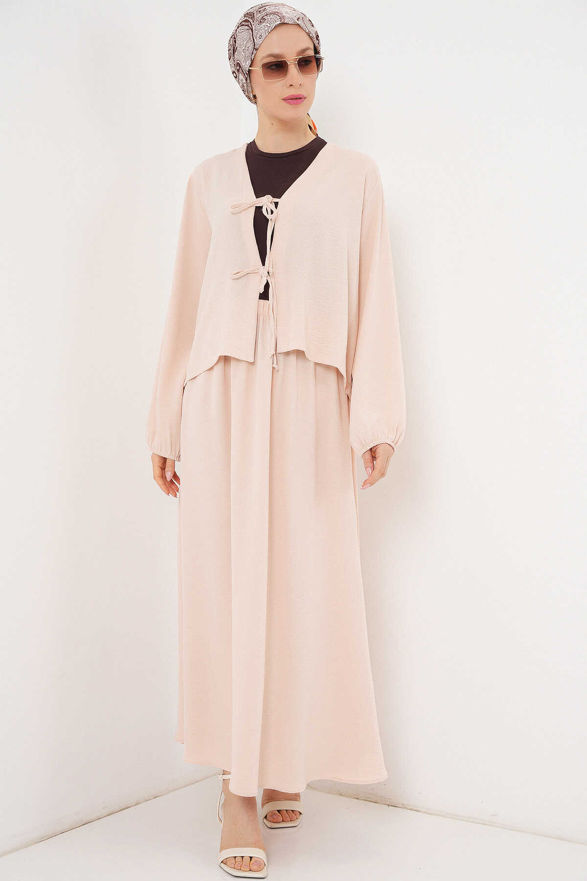 Kadın Ayrobin Kimono Etek İkili Takım 8047 - Krem - 4