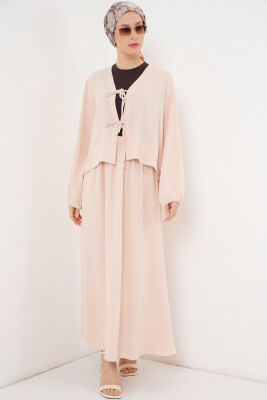 Kadın Ayrobin Kimono Etek İkili Takım 8047 - Krem - 4
